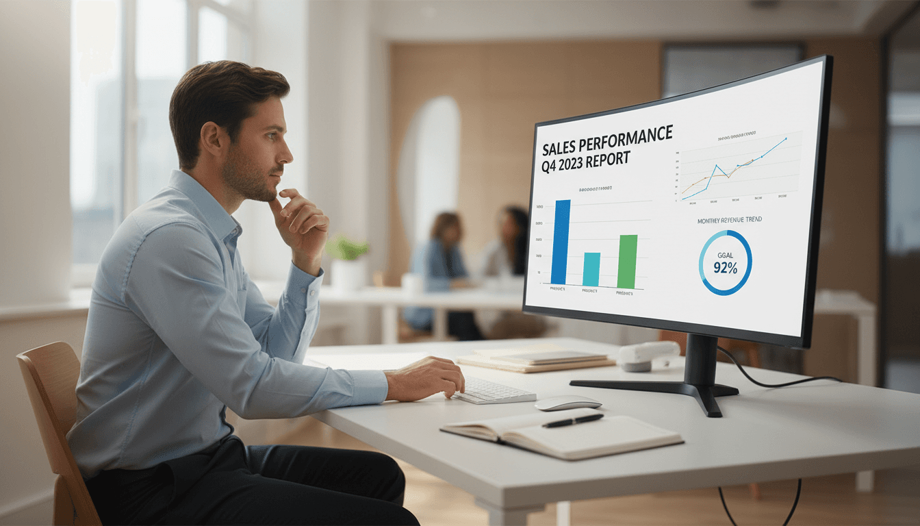 Safety professional reviewing charts and graphs on monitor in bright office