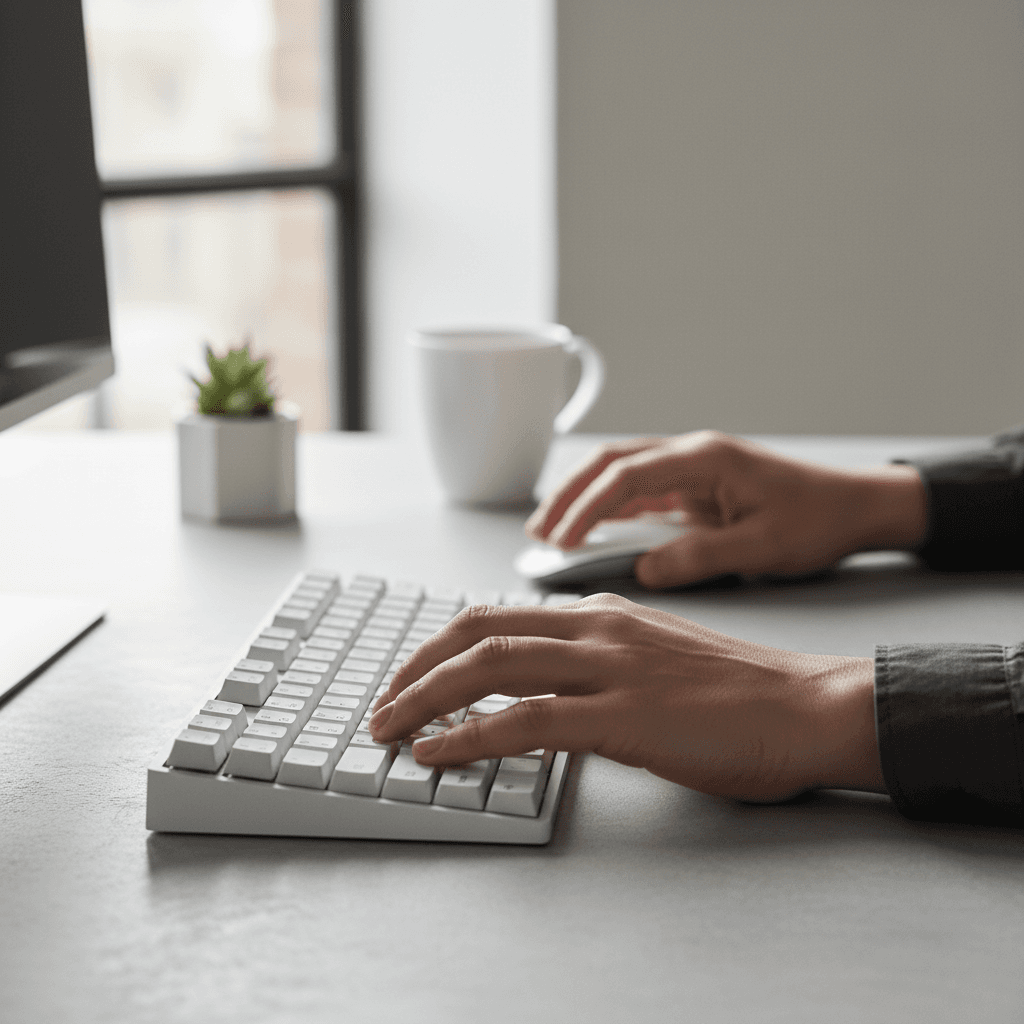 Professional pressing a button on a computer monitor
